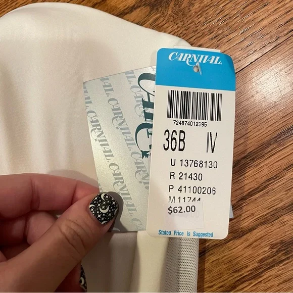 Carnival Invisible Plunge Longline Bra Ivory White Size 36 B - Picture 3 of 5